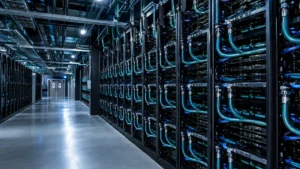 AI data center infrastructure with GPU servers and advanced cooling systems